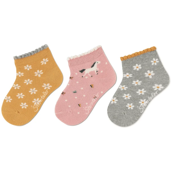Sterntaler Korte Sokken 3-pack Bloemen Geel 3 Sterntaler Korte Sokken 3-pack Bloemen Geel