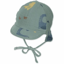 Sterntaler Reversible Peaked Cap Met Nekbeschermer Dinos Donkergroen